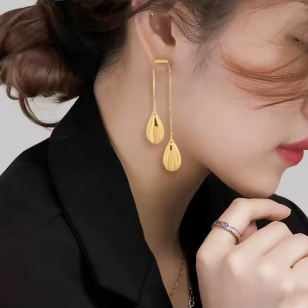 Gold Teardrop Earrings - Picture 4 of 5
